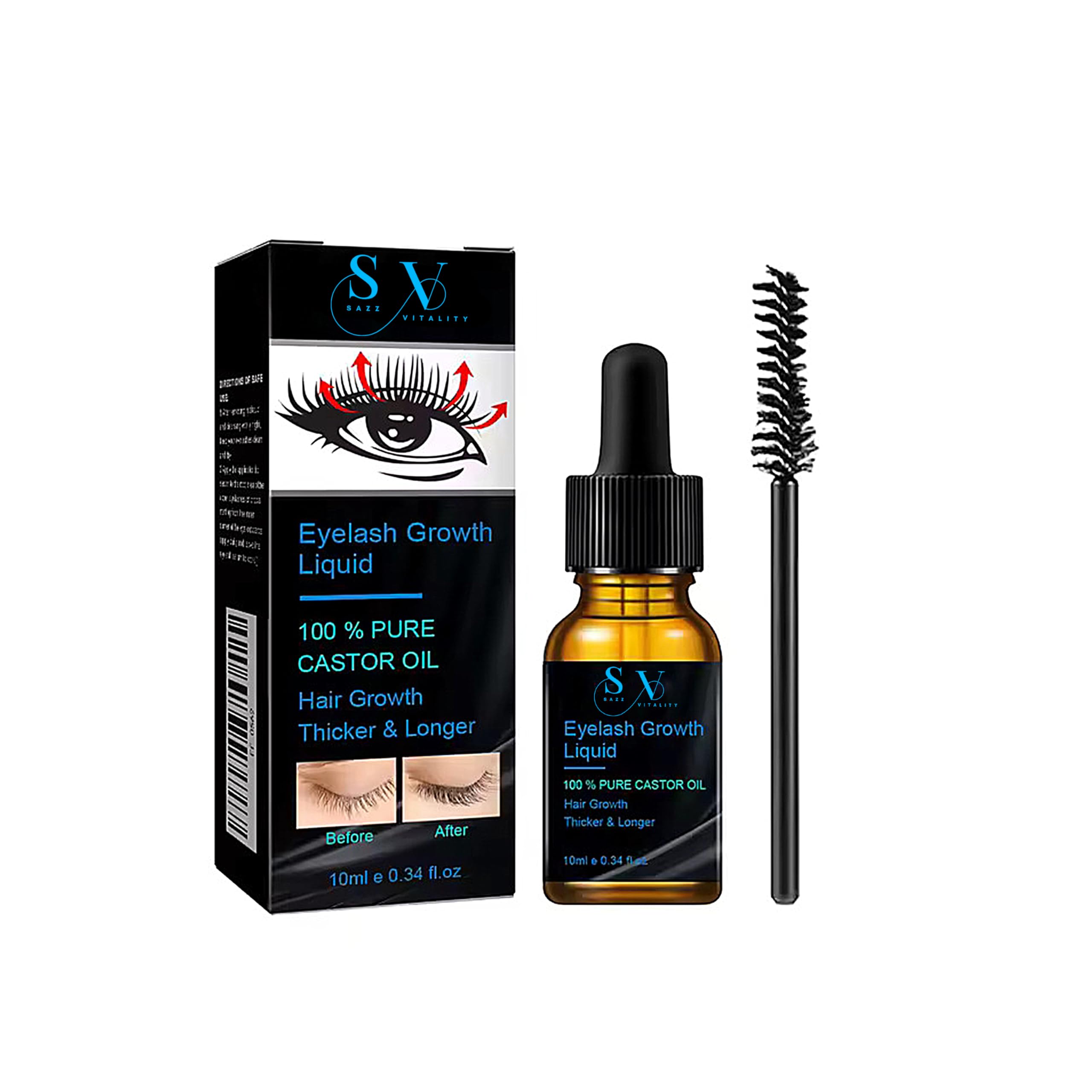 S V Castor Oil Eyelash & Eyebrow Growth Serum – 10ml Natural Enhancer for Longer, Thicker Lashes & Brows, Nourishing Curling Serum, Promotes Fast Growth, Strengthens Roots, Gentle for Daily Use
