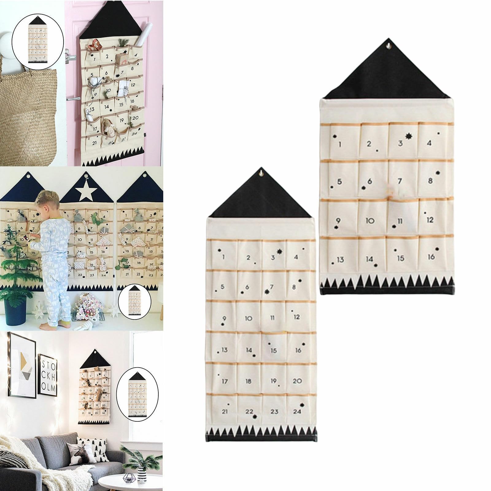 Calendario dell'avvento in tessuto, riempibile, calendario dell'Avvento di Natale con 24 tasche, in tessuto, vuoto, da riempire per ornamenti natalizi