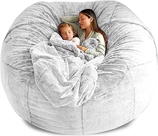 Puf gigante de piel sintética lavable de 6 pies para dormitorio o habitación familiar, color blanco