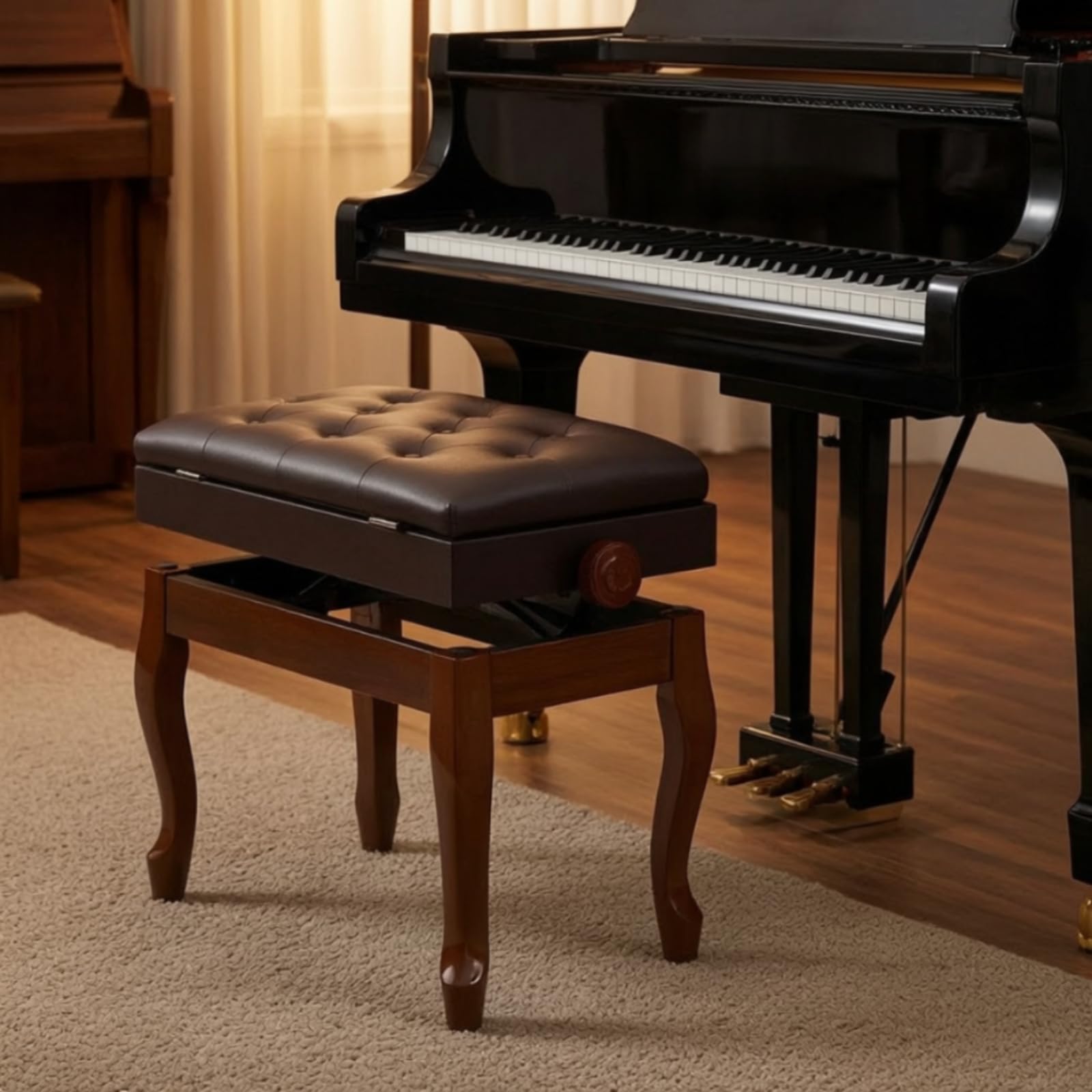 Sgabello Pianoforte Regolabile Tastiera Seduta Imbottita Sedia Musicista Struttura Solida in Pulito Senza Vano Portaoggetti con, Nero, style to 1
