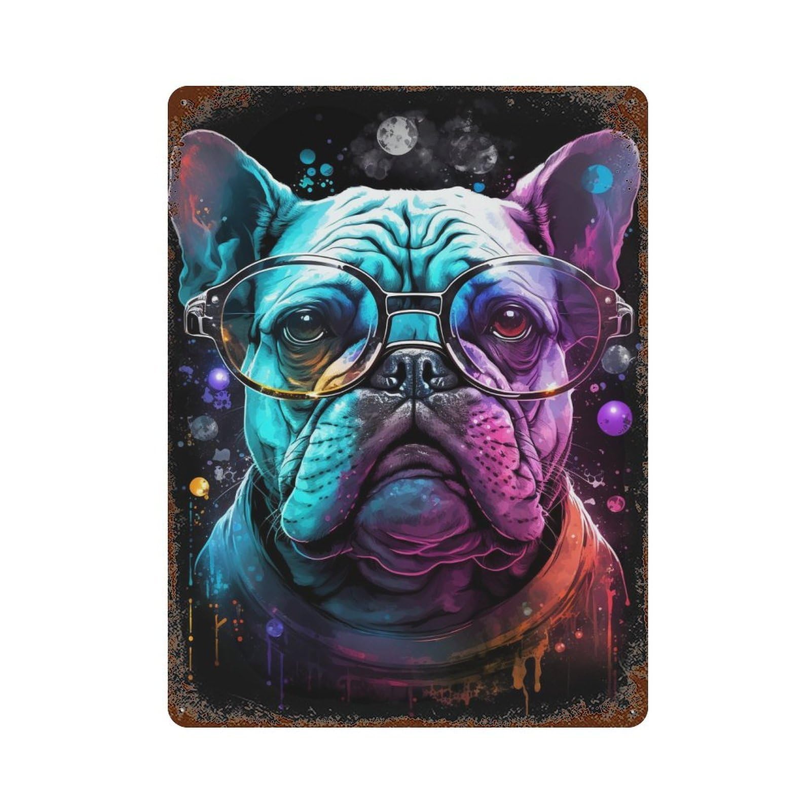 Colorful Bulldog Art Print -1 15.7"x11.8" Vintage Rust Metal Sign, Decorative Metal Wall Art for Bistro, Counter And Cafe Decor