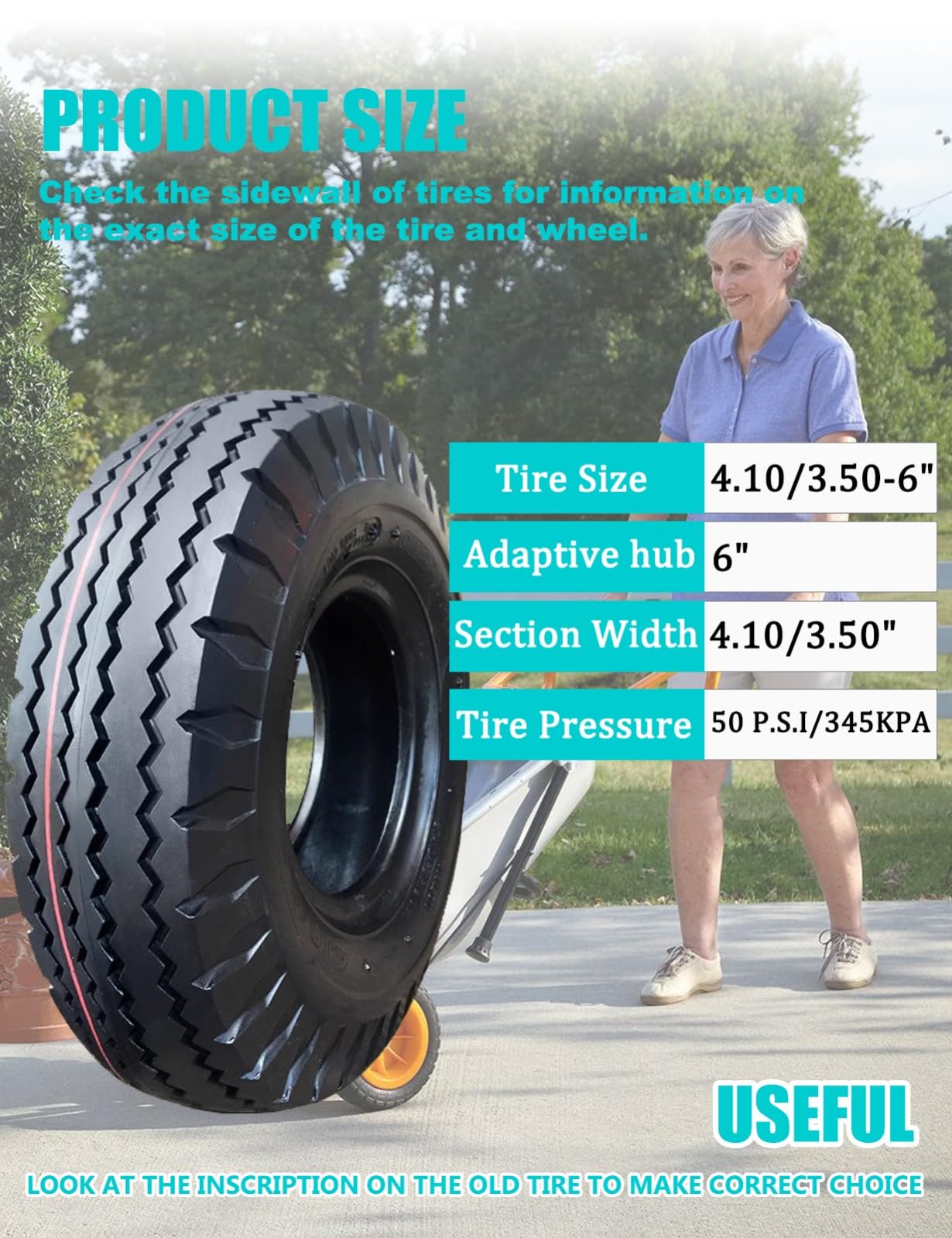 Pneumatico e camera d'aria 4.10/3.50-6 4.10-6 per tosaerba, carriole, veicoli a 4 ruote, ATV, Quad, Go Kart, Spazzaneve, Trattori, Carrelli a mano, Carrelli multiuso, Carrelli, Minimoto