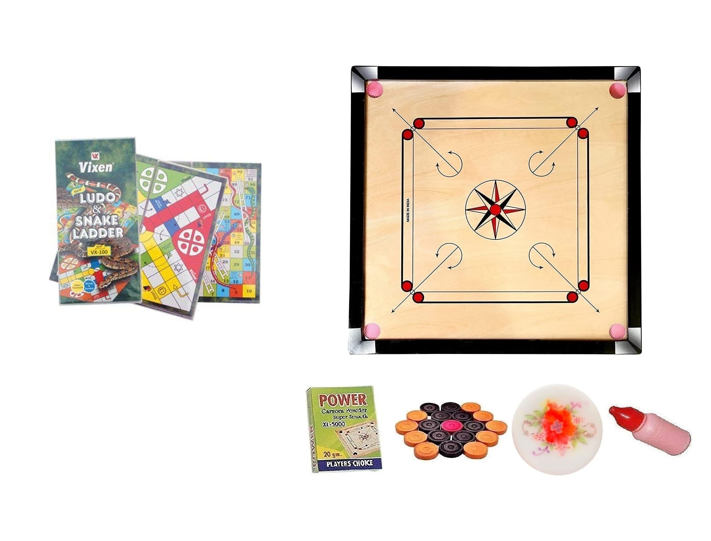 WRF Superior Matte Finish Practice Carrom Board For Serious Professional Practice With Coins Striker And Powder Black New (26 Inch Carrom With Vixen Ludo Wr-012), For Kid, Adult
