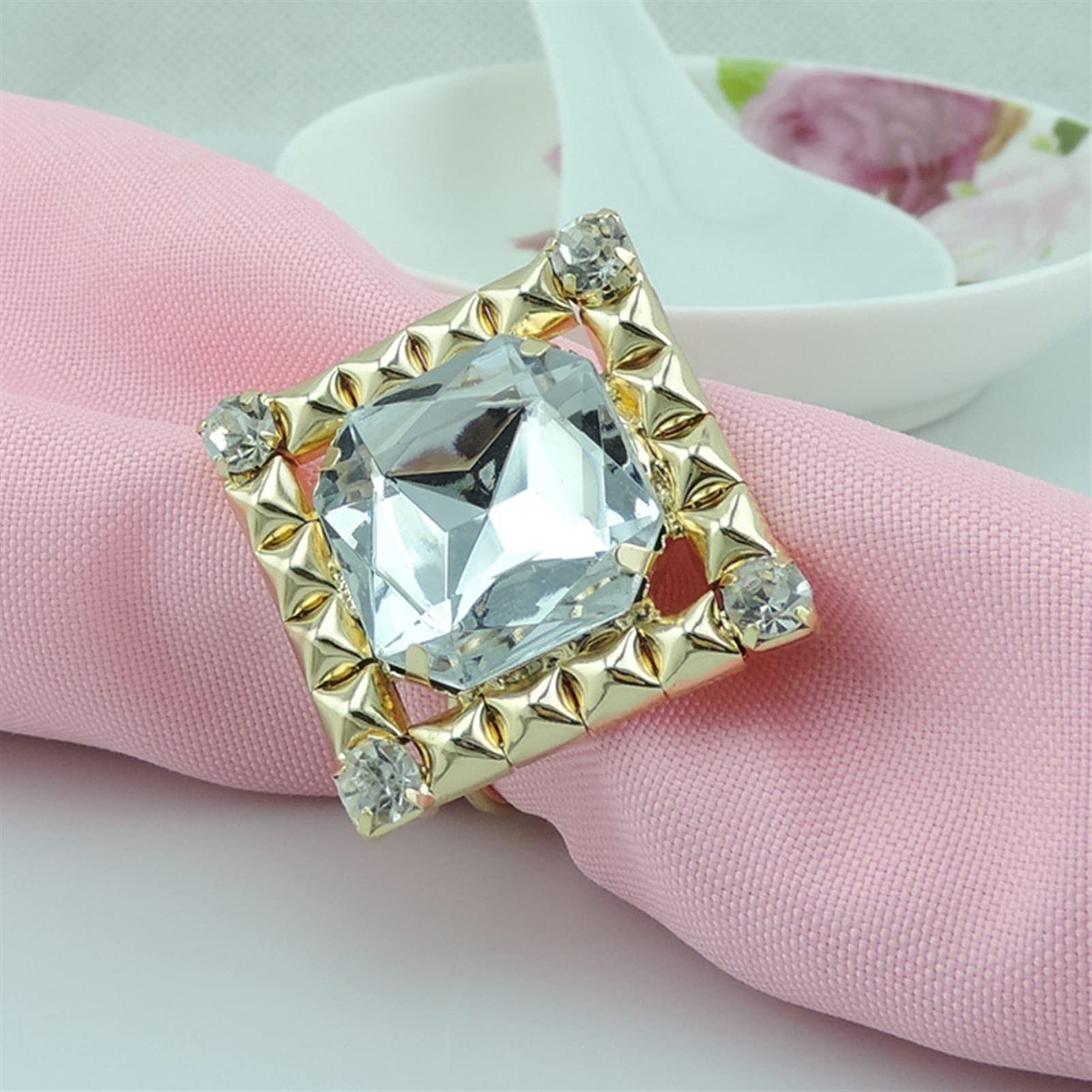 servilletero 12 unids/lote Hotel Anillo de oro Boca de la boca Anillo de servilleta Cuadrado Lattice Metal Bigging Big Stars Hebilla de servilleta de cristal