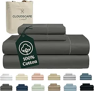 100% Egyptian Cotton Sheets Full Size, 4 Pcs Luxury Bedding Set, 1000 Thread Count Egyptian Cotton,Hotel Quality, Soft, Breathable and Durable, Deep Pockets up to 17, Charcoal Grey