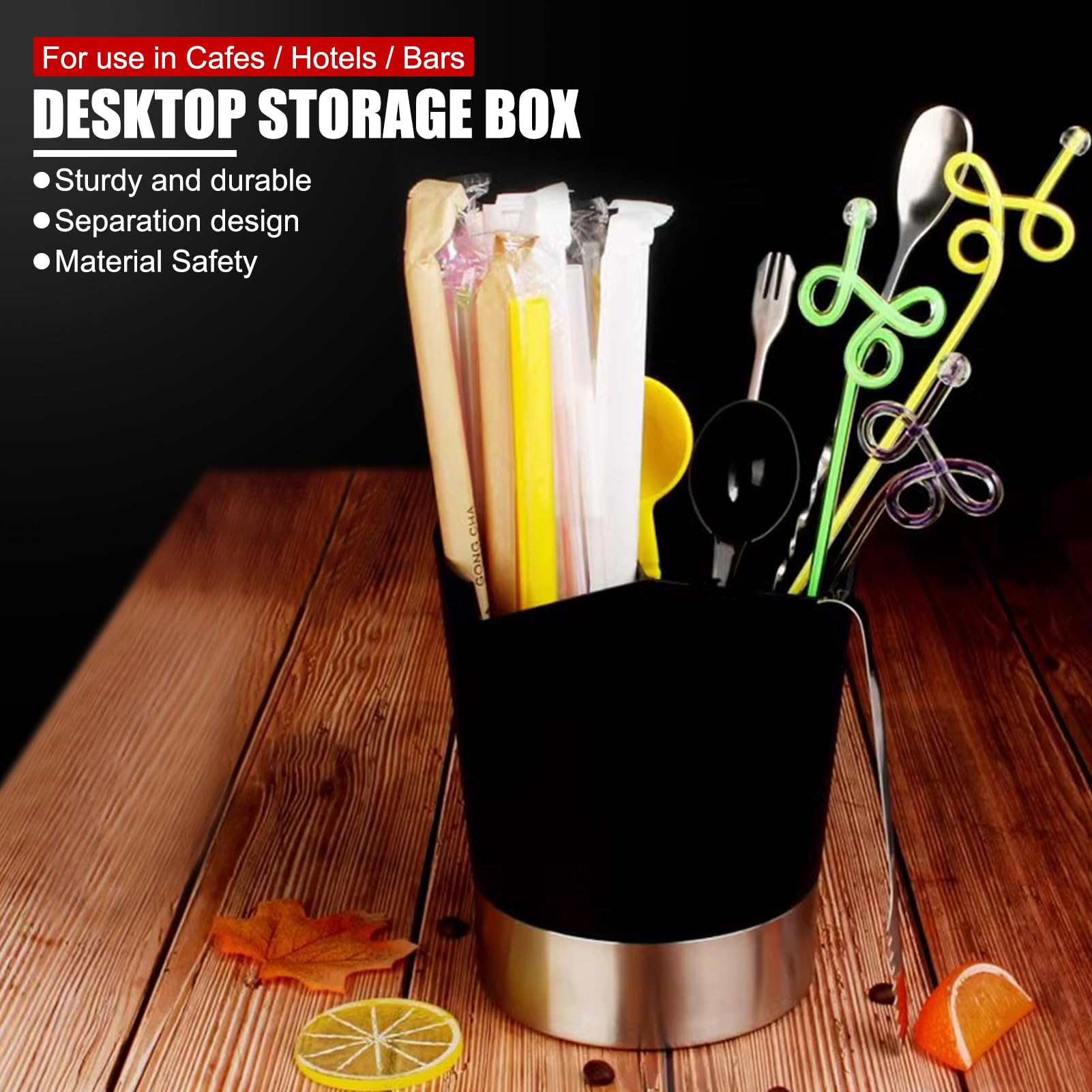 Plastic Straw Dispenser, Straw Holder Dispenser, Straw Dispenser for Counter, Coffee Bar Accessories and Organizer, Drinking Straw Holder, Straw Organizer for Kitchen, Coffee Bar, Party (Black)