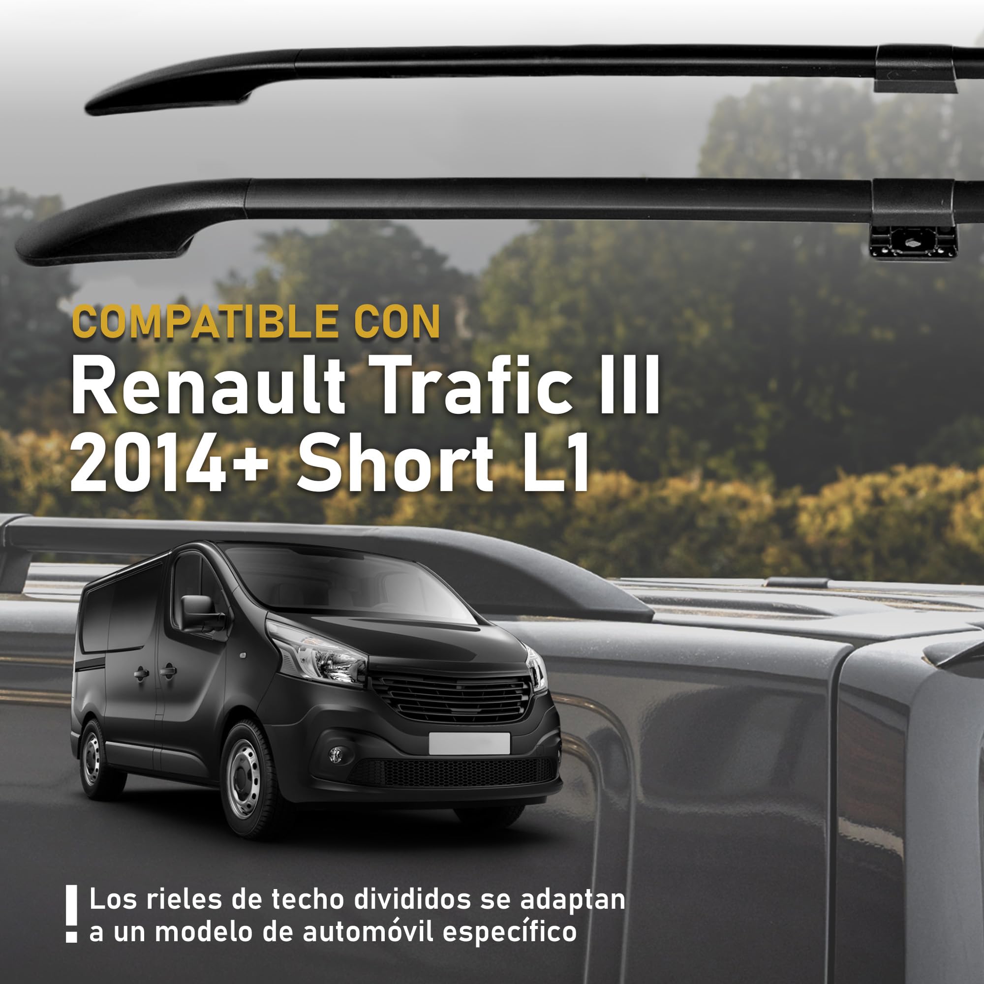 CHROMEMASTER | Compatible con Renault Trafic 3 Short L1 2014+ | Barras Portaequipajes, Rieles de Techo; Se Utilizan para el Montaje de Portaequipajes de Techo, Cajas de Techo o Portabicicletas