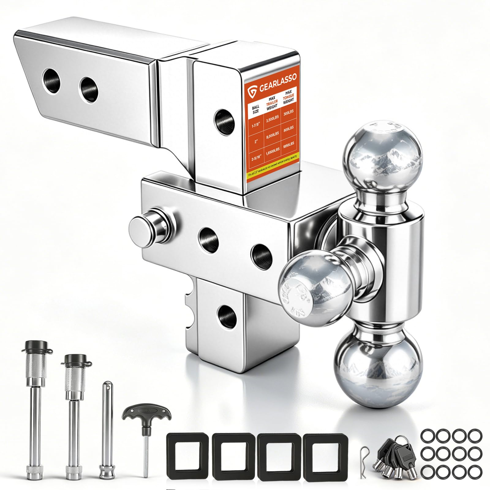 2.5" Adjustable Trailer Hitch 6 Inch Drop/Rise Tow Hitch Tri Ball Mounts