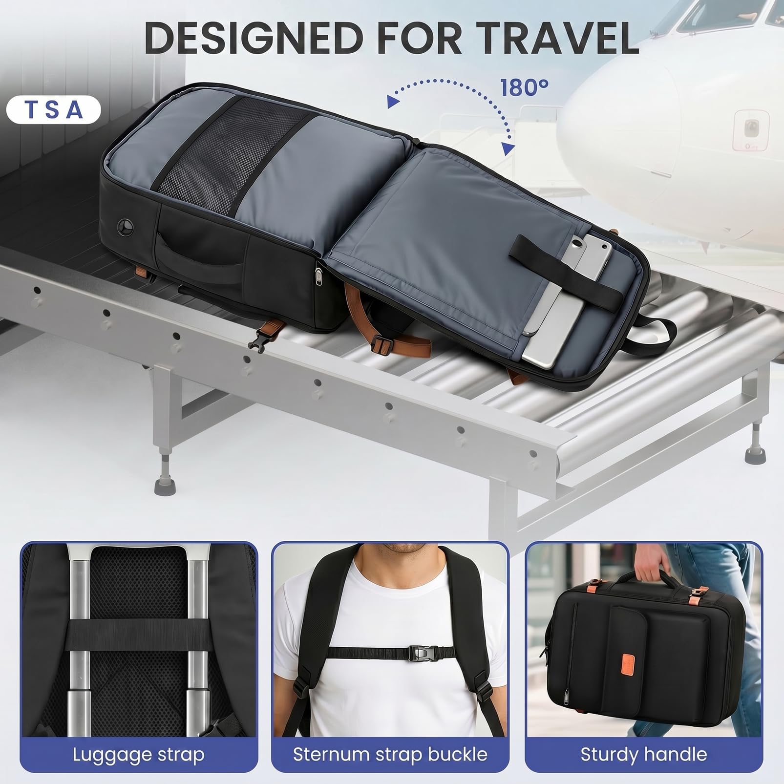 MATEIN Plecak Podręczny 40x30x20 z Przegrodą na Rzeczy Mokre, Ryanair 40x30x20 mały 24 l, Plecak na Laptopa 15,6 cali, Czarny