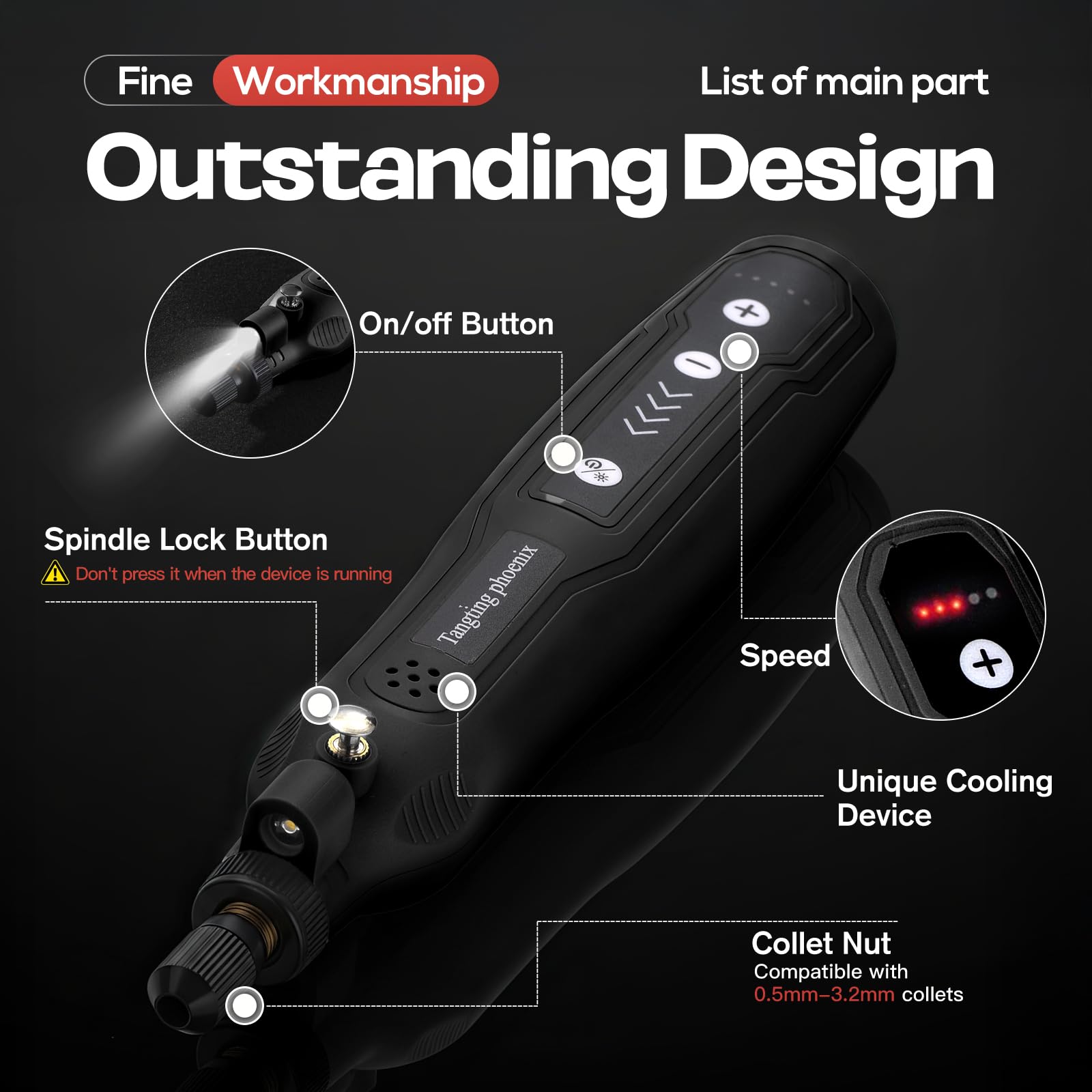 Kit de herramientas rotativas todo en uno con 45 accesorios, herramienta eléctrica inalámbrica de 3.7 V, 5 velocidades y carga USB para manualidades, lijado, pulido, grabado, color
