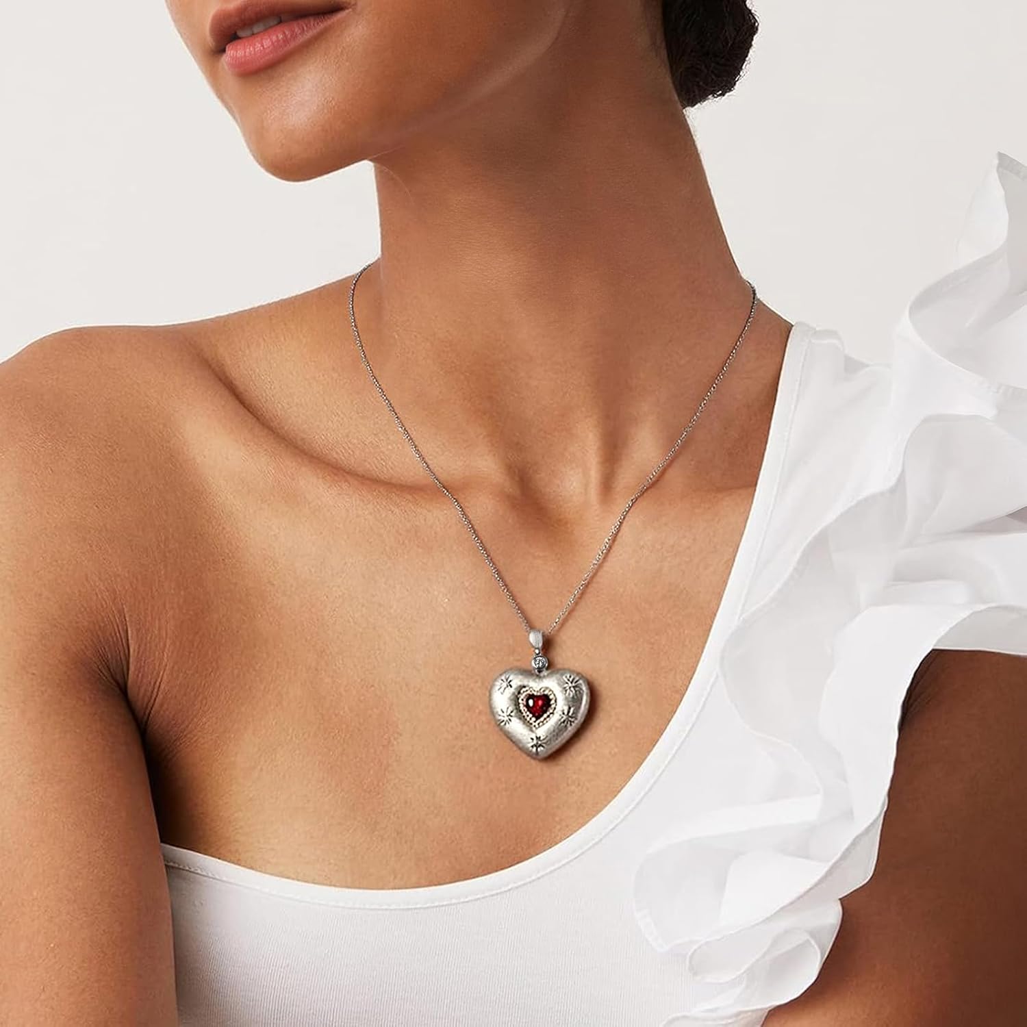 D-POW Cubic Zirconia Heart Necklace S925 Sterling Silver Nickel-Free Hypoallergenic Pendant Necklaces for Women Birthday Gifts for Women Italian Vintage Style Jewelry - Image 4