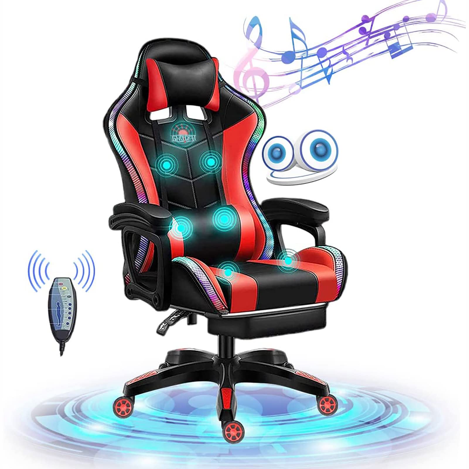 Chaise de jeu et fauteuil de bureau pivotant inclinable rouge