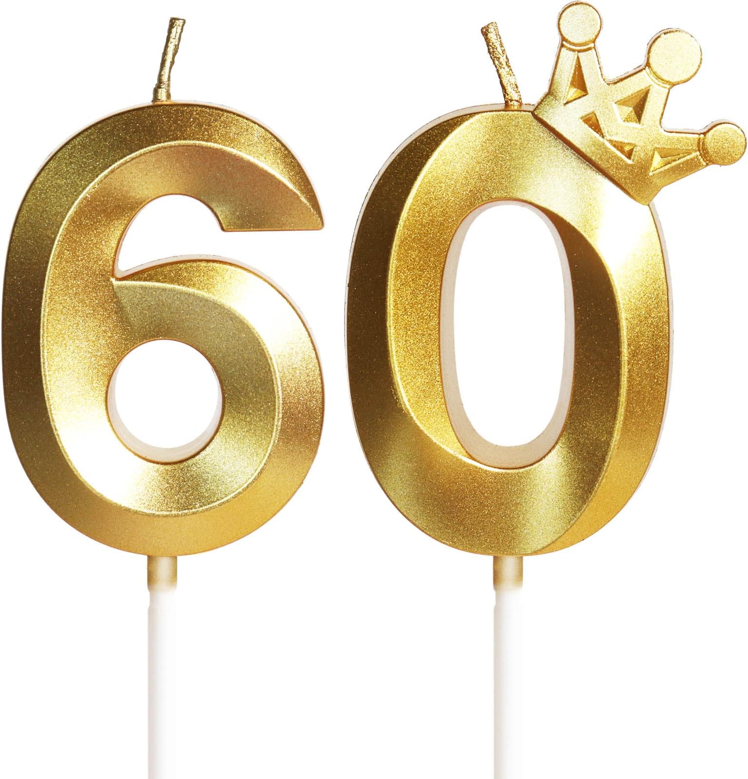 Geburtstagskerze 60 Zahlenkerze 60 mit Krone, 5cm Gold Geburtstagskerzen, Kerzen Geburtstag