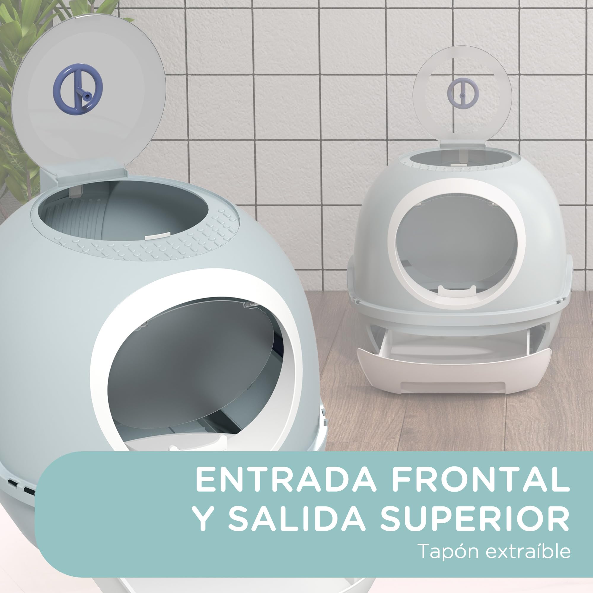 PawHut Caja de Arena para Gatos Arenero Cubierto con Cajón Arenero Cerrado para Gatos con Claraboya Abatible Bandeja Extraíble y Pala 47x55x44 cm Azul
