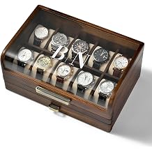 Shanik Wooden Watch Box with Drawer & Glass Lid Acacia Wood Valet Tray Organizer for Men, Minimalist Nightstand Storage, Engraved Daily Watch Display Case, Personalized Gift for Him, Fathers Day
