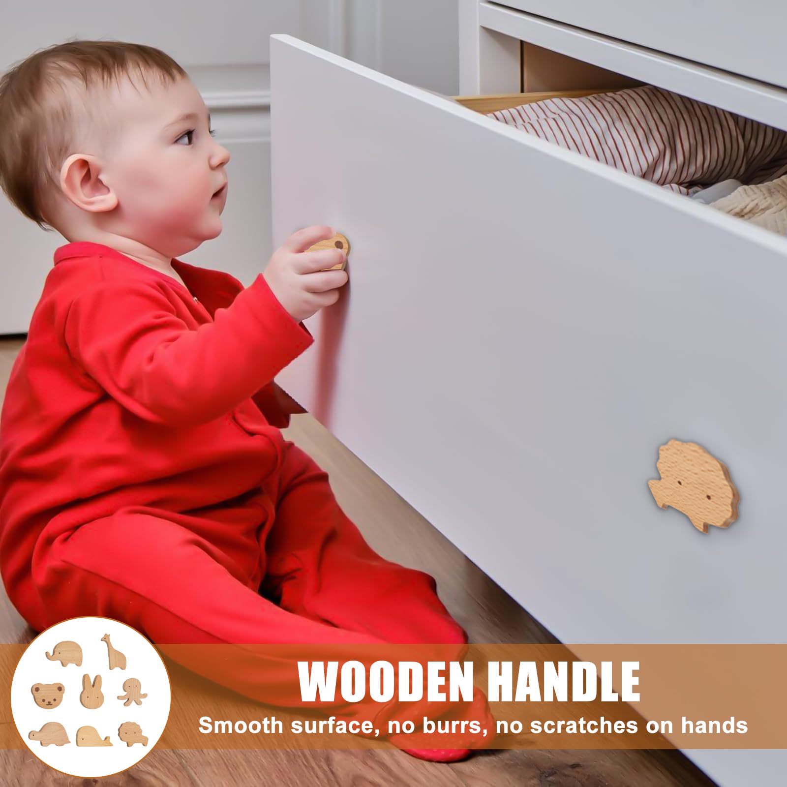 Pomos de Armario Con Forma de Animal Para Habitación Infantil - 8 Tiradores de Madera Para Muebles de Niños