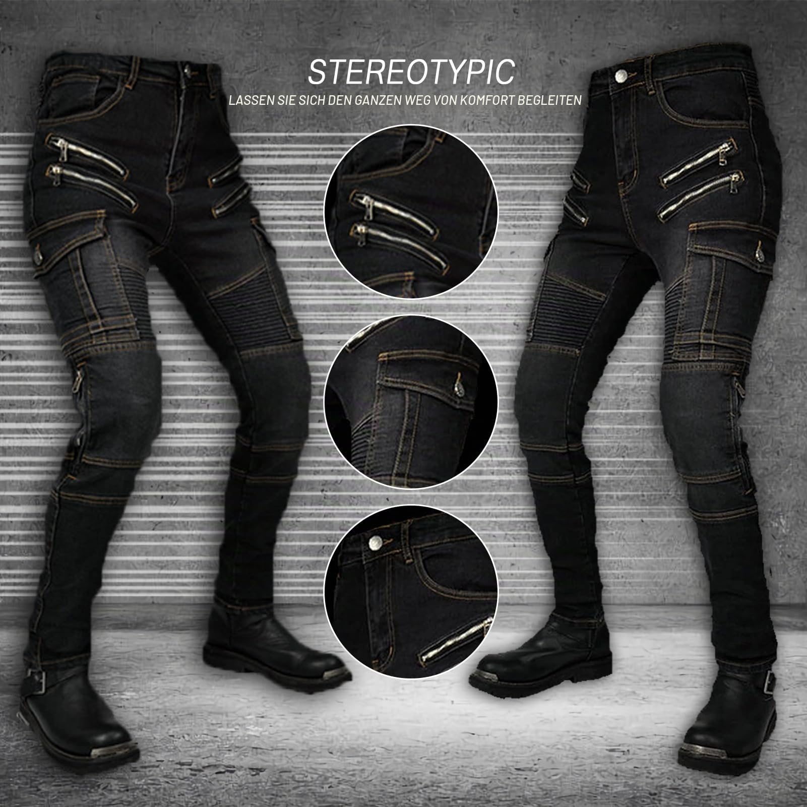 Damen Slim Fit Motorrad Jeans Mit Protektoren Knie Und Hüftprotektoren Stretch Slim Fit Denim Motorradhose Cargo Motorradjeans Schutzhose Biker Pants (Schwarz,S)