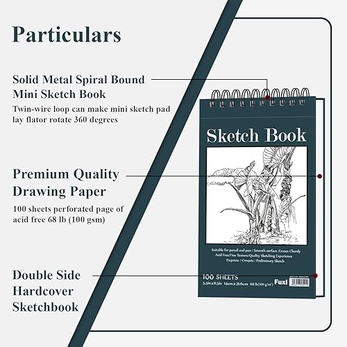 Miniatura 3 de Juego de cuadernos de bocetos de 55 x 85 pulgadas bloc de bocetos superior encuadernado en espiral 2 paquetes de 100 hojas cada una 68 lb100 gm