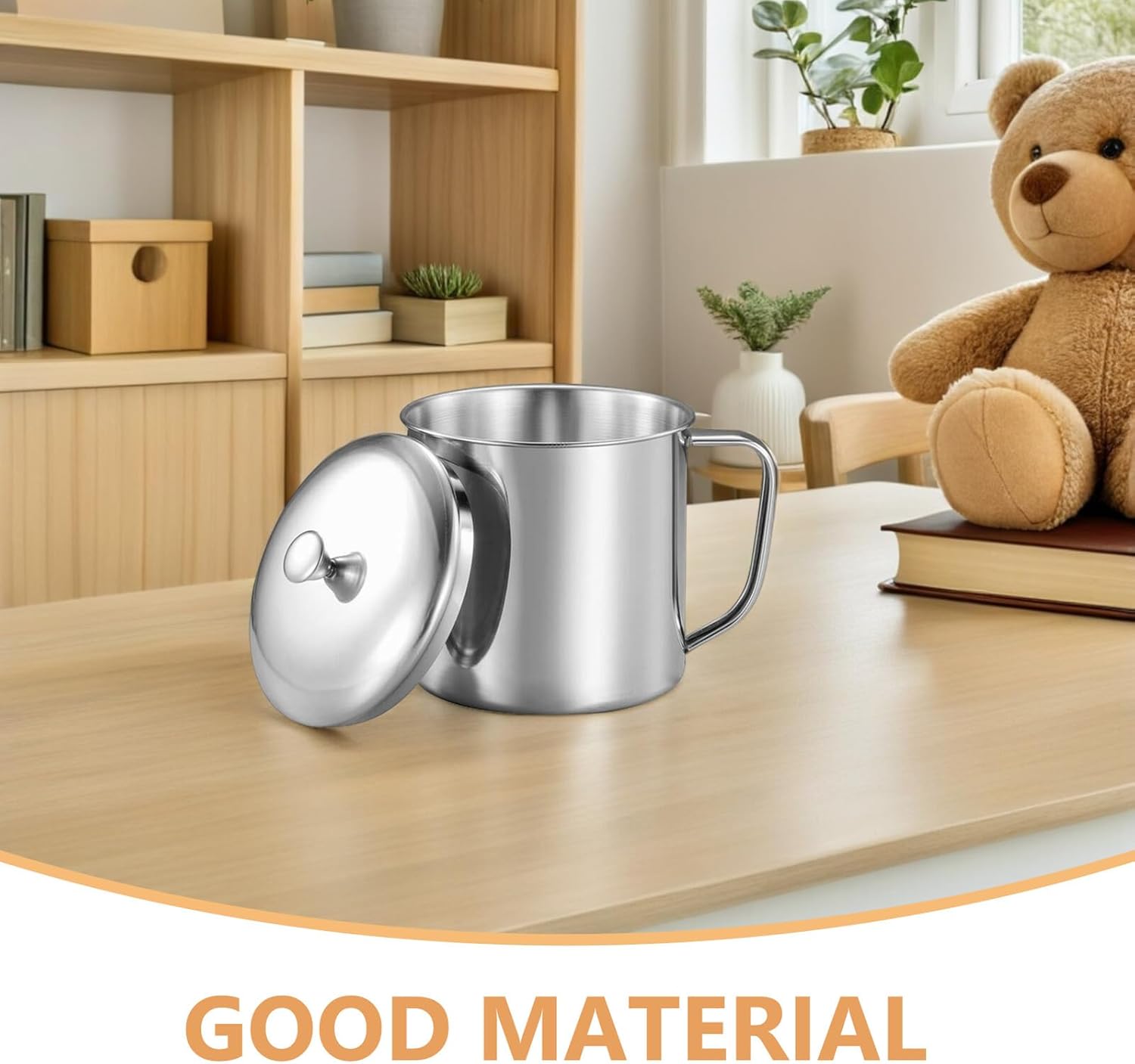 Amosfun Stainless Steel Water Cup with Lid and Handle 4.33X3.14 Inch Metal Milk Mug for Coffee Tea Home Office Travel - Image 3