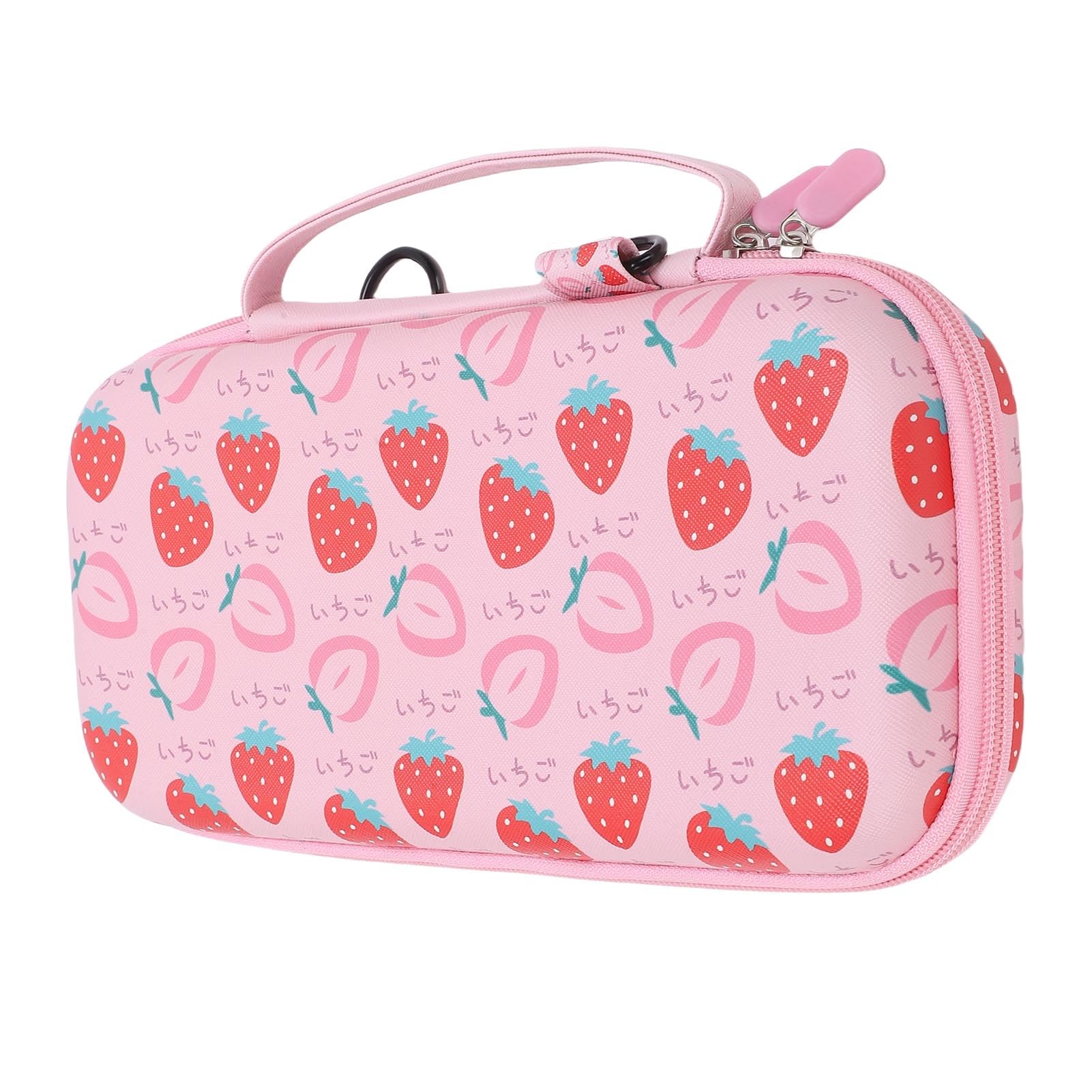 Ejoyous Custodia per Console di Gioco Portatile, Custodia Rigida per Console di Gioco Portatile in EVA con 12 Slot per Schede Tasca in Rete da Viaggio Rosa Fragola per 2 Ragazze (con cinturino)