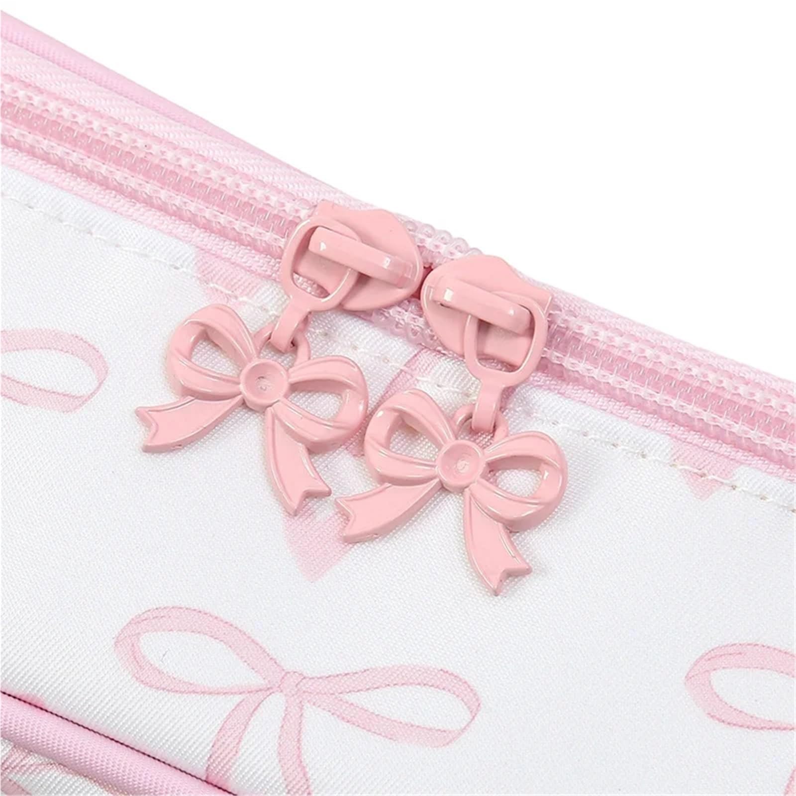 Waterproof Pvc Nylon Pouch Pink Bows Makeup Bag Transparent Toiletry Zipper Pouch Clear Cosmetic Bags(Light Blue)