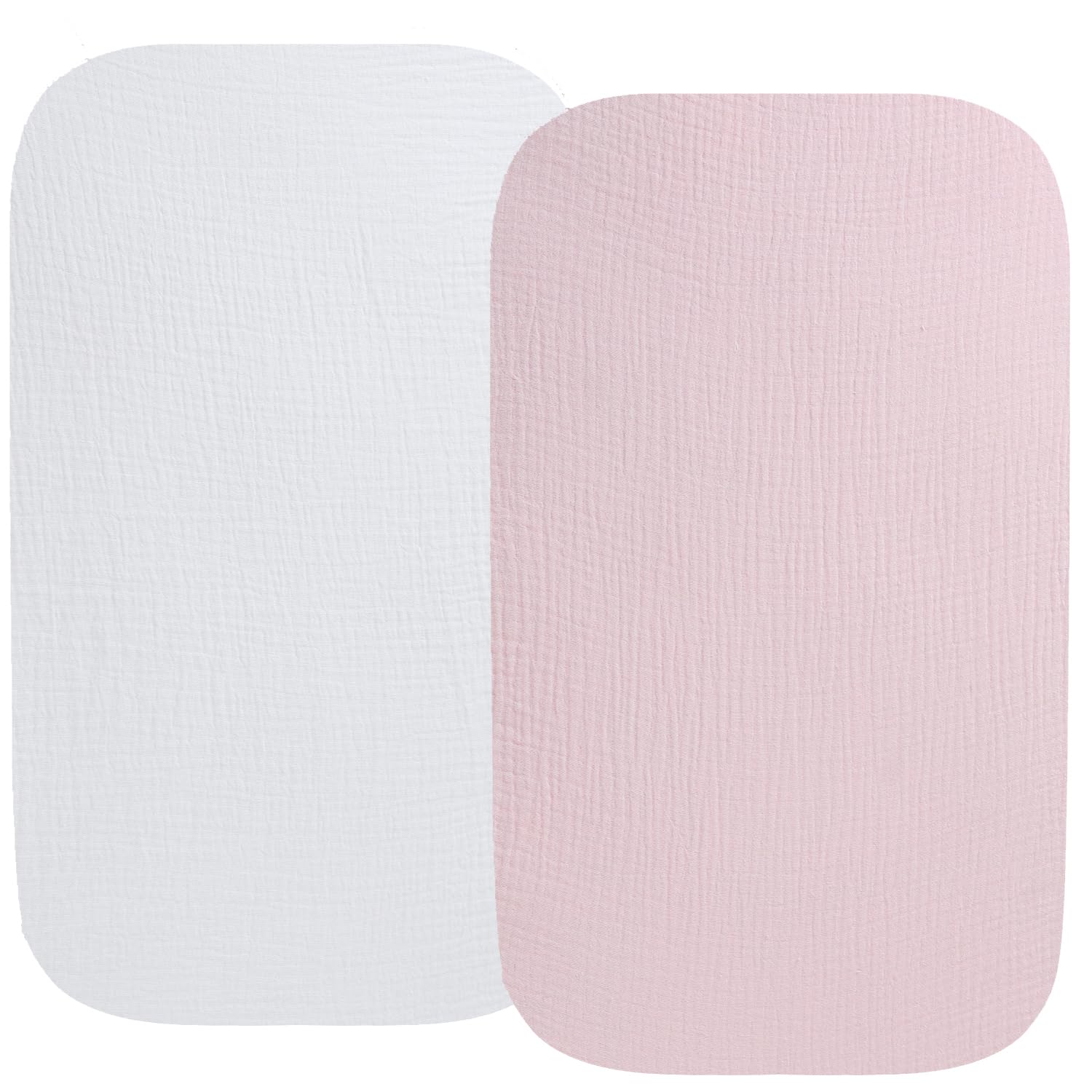 Muslin Bassinet Sheet Compatible with Mika Micky Bedside Sleeper 2 Pack Cotton Stylish Boho Fitted Bassinet Sheets Super Soft for Baby White & Pink