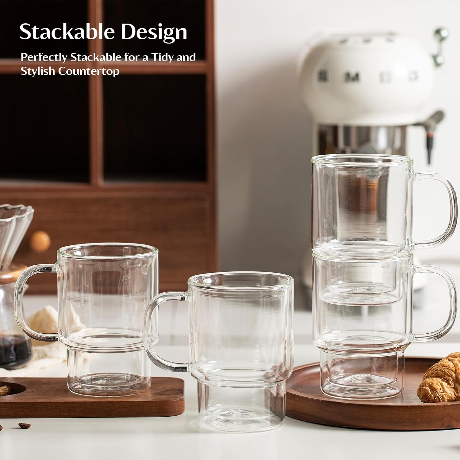 INSETLAN 16oz Double Wall Glass Coffee Mugs Set of 2, Insulated Borosilicate Cups with Handles, Clear Heat Resistant Glasses Mugs for Hot Beverages, Cappuccino, Espresso, Latte, Tea - Image 8