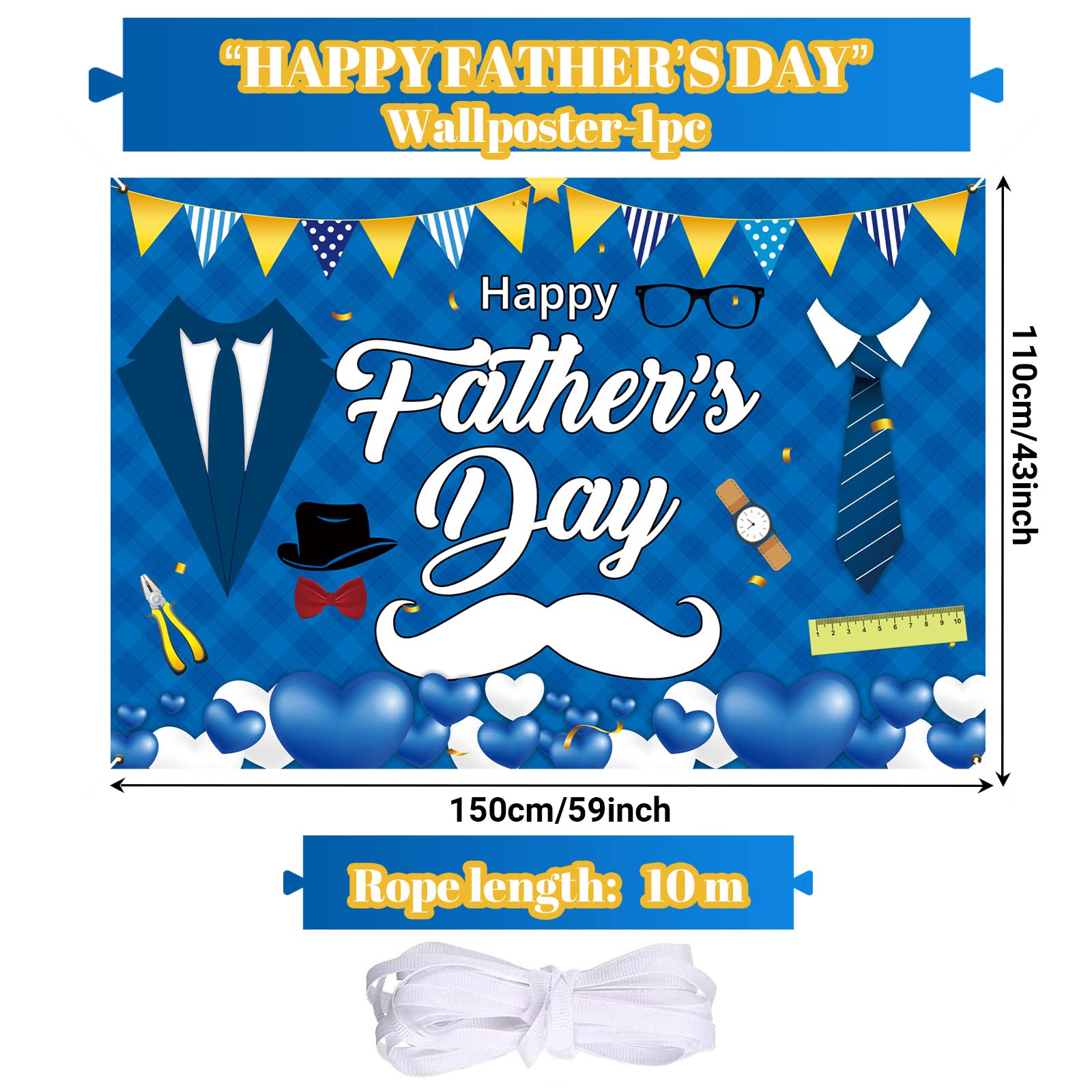 LOONELO Happy Father's Day Sign Set - 10pcs Blue & Silver Cardboard Cutouts For Door & Photo Backdrop - View #3