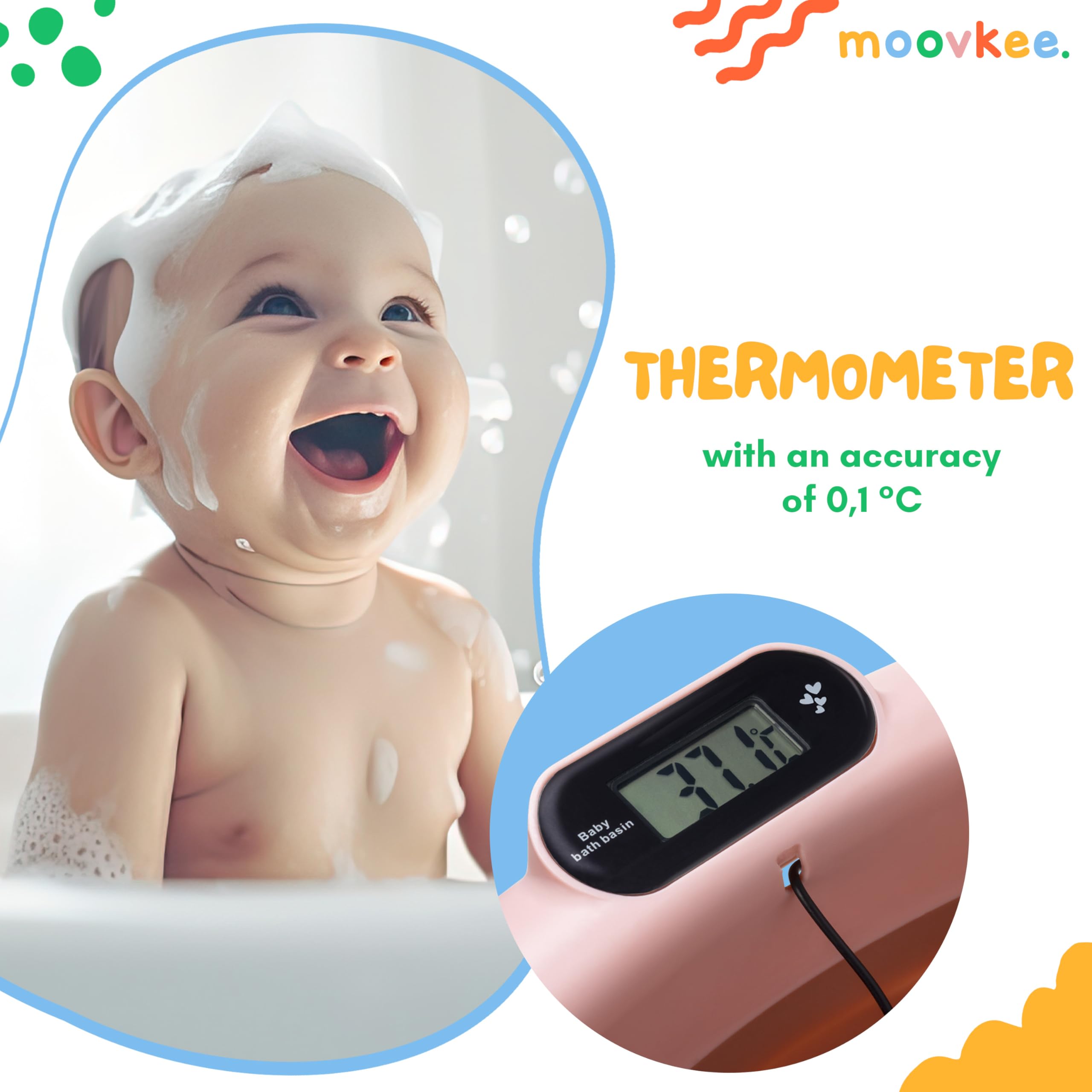Bañera para bebé de 80 cm, plegable, color rosa oscuro, 0-36 meses | Con termómetro y cojín de baño para bebé para niños Bañera portátil