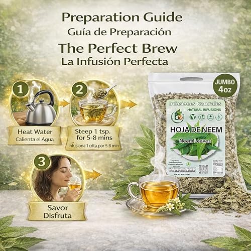 Miniatura 8 de Té de hierbas de hojas de neem (Hoja) – 4 oz (113 g) – Hoja suelta cosechada silvestre y secada a la sombra – 100% natural, vegano, sin OMG, sin