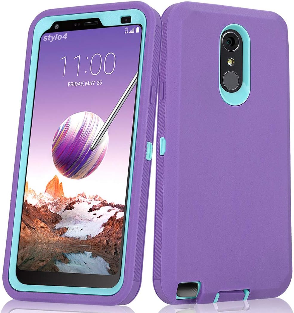 Annymall Hybrid High Impact Resistant Rugged Full-Body Shockproof Tri-Layer Heavy Duty Case with Built-in Screen Protector for LG Stylo 4/ LG Stylo 4 Plus (Purple)