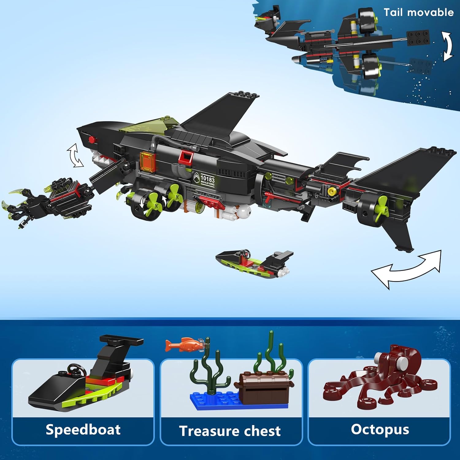 Mould King 10183 Shark Building Set - 1031 PCS Movable Ocean Animal, Realistic Shark Model Kit for Adults and Kids Who Love Animal Building Toys