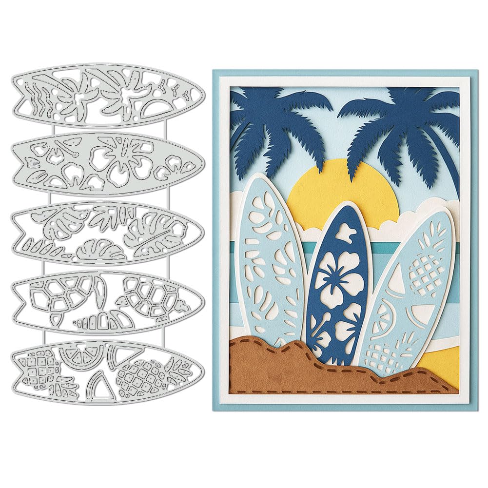 UNICRAFTALE 5pcs Surfboard Cutting Die for Card Making Reusable Carbon Summer Beach Theme Embossing Stencils Template Die Cut for DIY Scrapbooking Album Craft Decor 19.3x10.9cm โ image 1