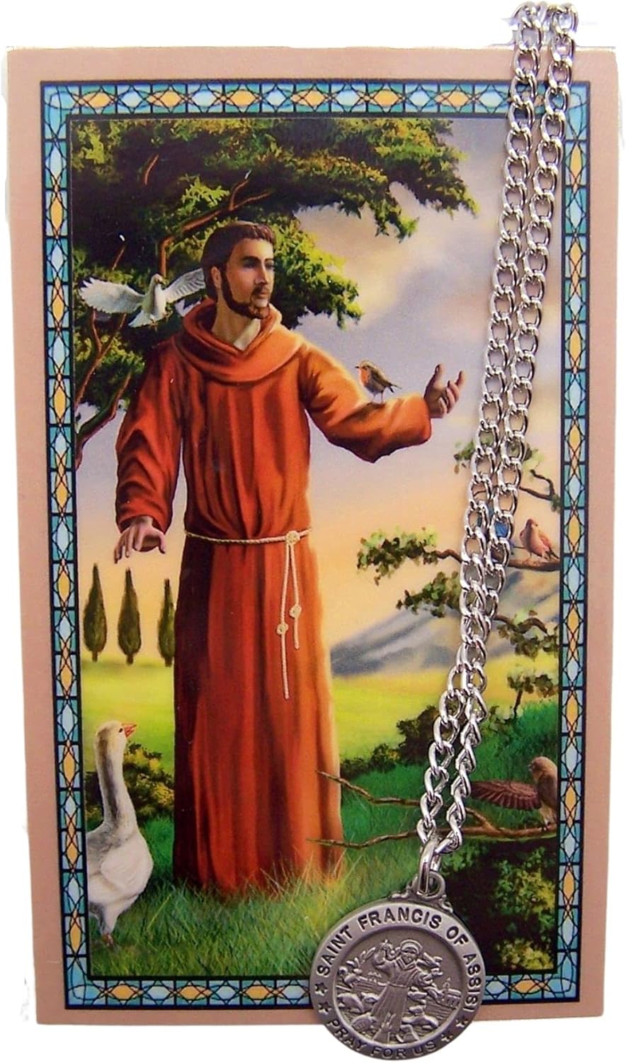 McVan St. Francis of Asssisi Pewter Medal Pendant with Prayer Card 3/4"