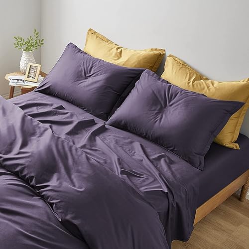 Eikei Juego de sábanas de lujo de 400 hilos de algodón egipcio de fibra larga, tejido de satén transpirable, sedoso, suave, Pima Premium (carbón,