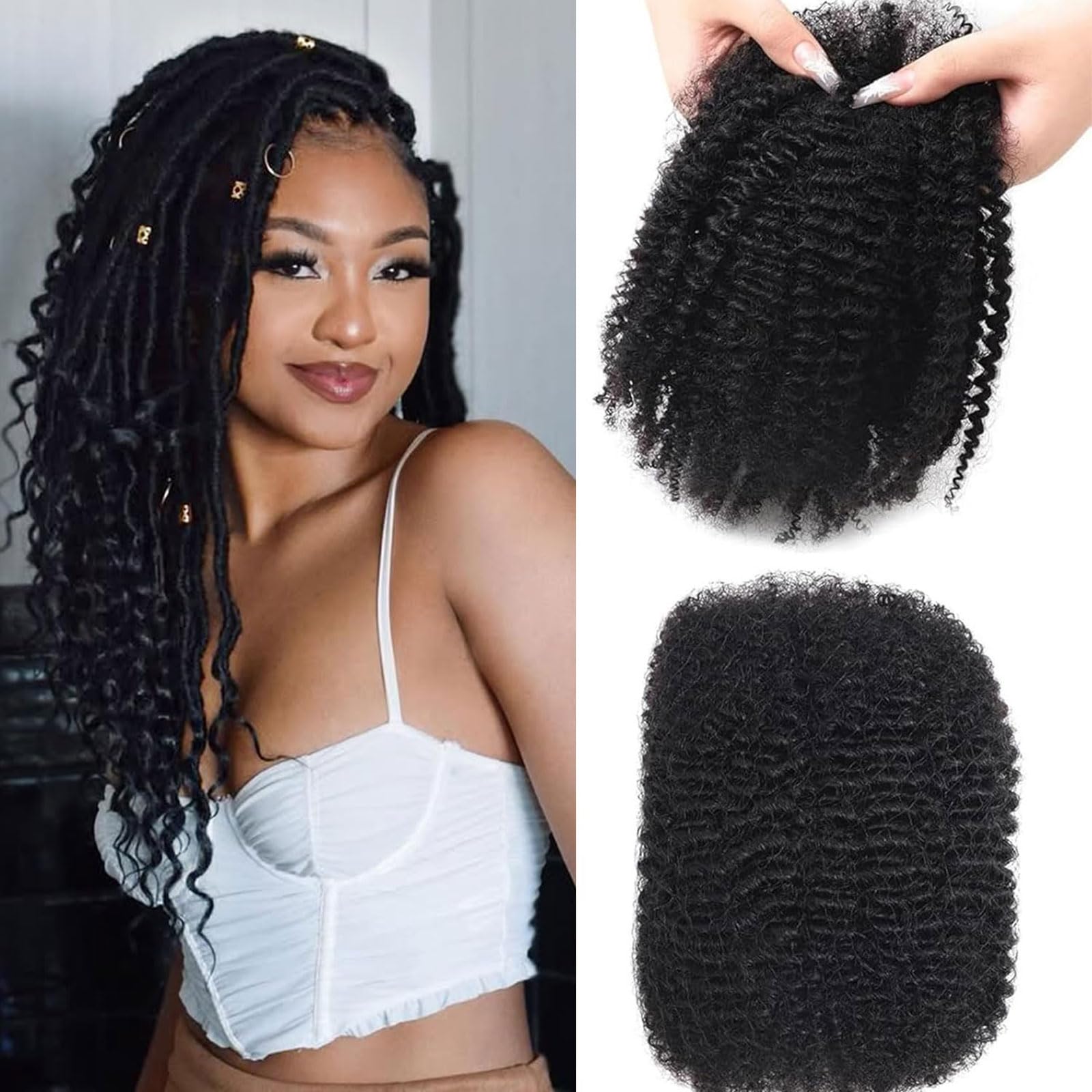 Huarisi 16 Inch 1b Afro Kinkys Bulk Human Hair for Dreadlocks Repair Braiding Twist Tight Afro Kinky Hair for Micro Locs 1 Bundles 50 Gram