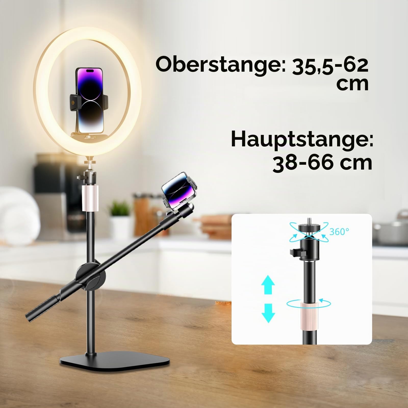 UBeesize 12" Ringlicht mit Stativ, 360° Schreibtisch Beleuchtung Licht