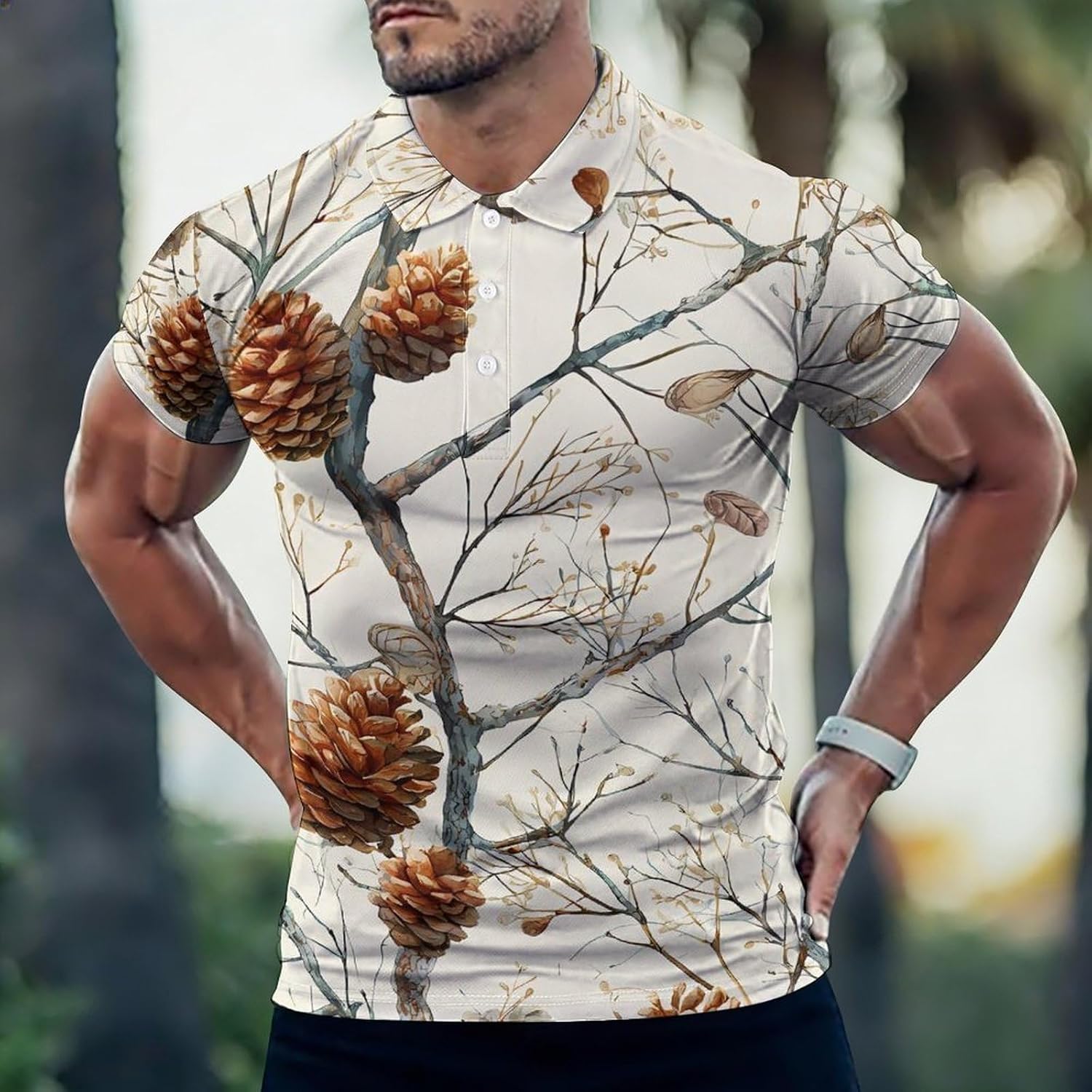 Pine Cones Winter Branches Men's Polo Golf Shirts Collared T-Shirt | short sleeve,three button,quick dry,machine washable,summer tee top