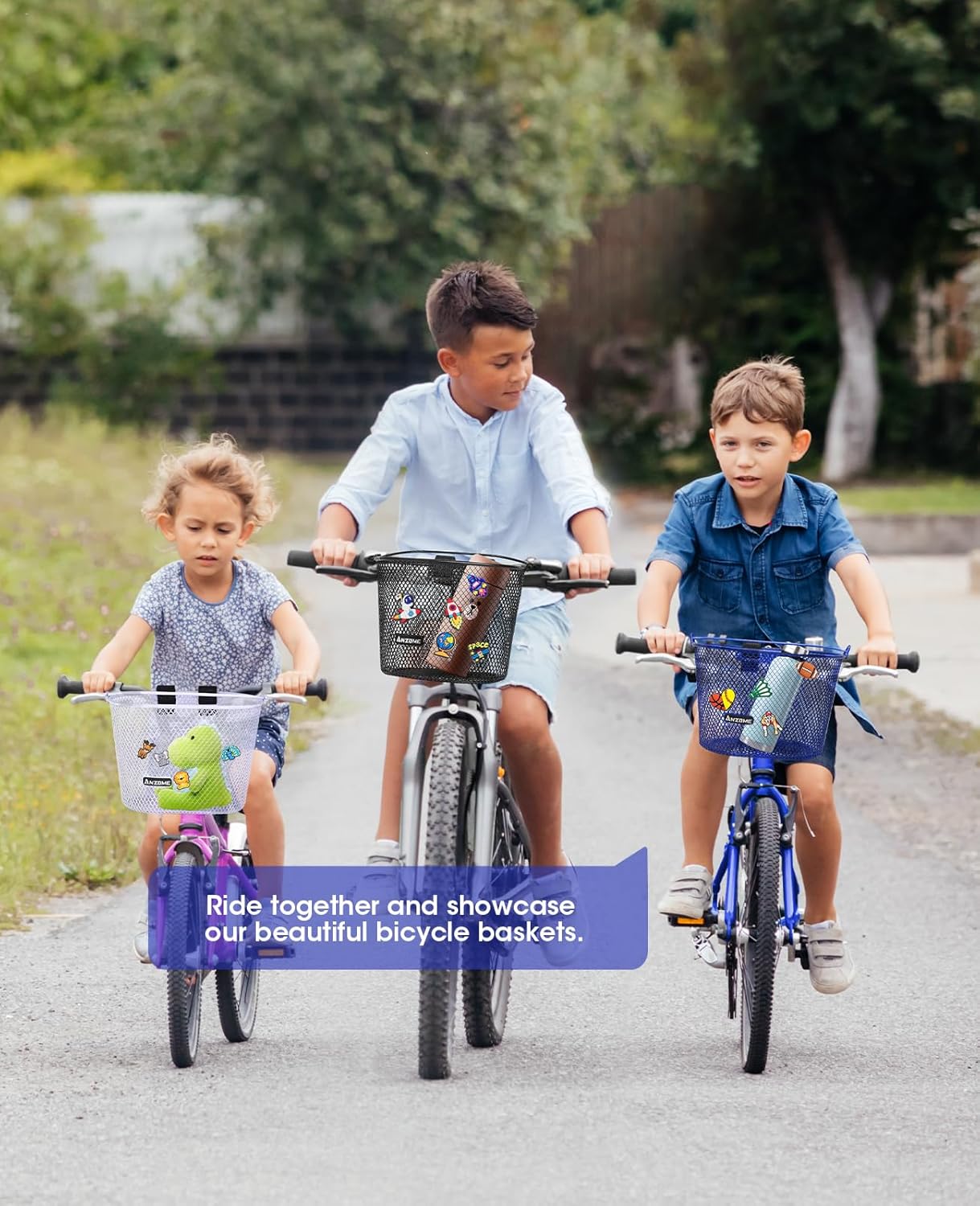 ANZOME Kids Bike Basket, Bicycle Basket for Boy and Girl, Waterproof Metal Wire Children's Bicycle Basket, Suitable for Most Children's Bicycles and Kids Tricycles