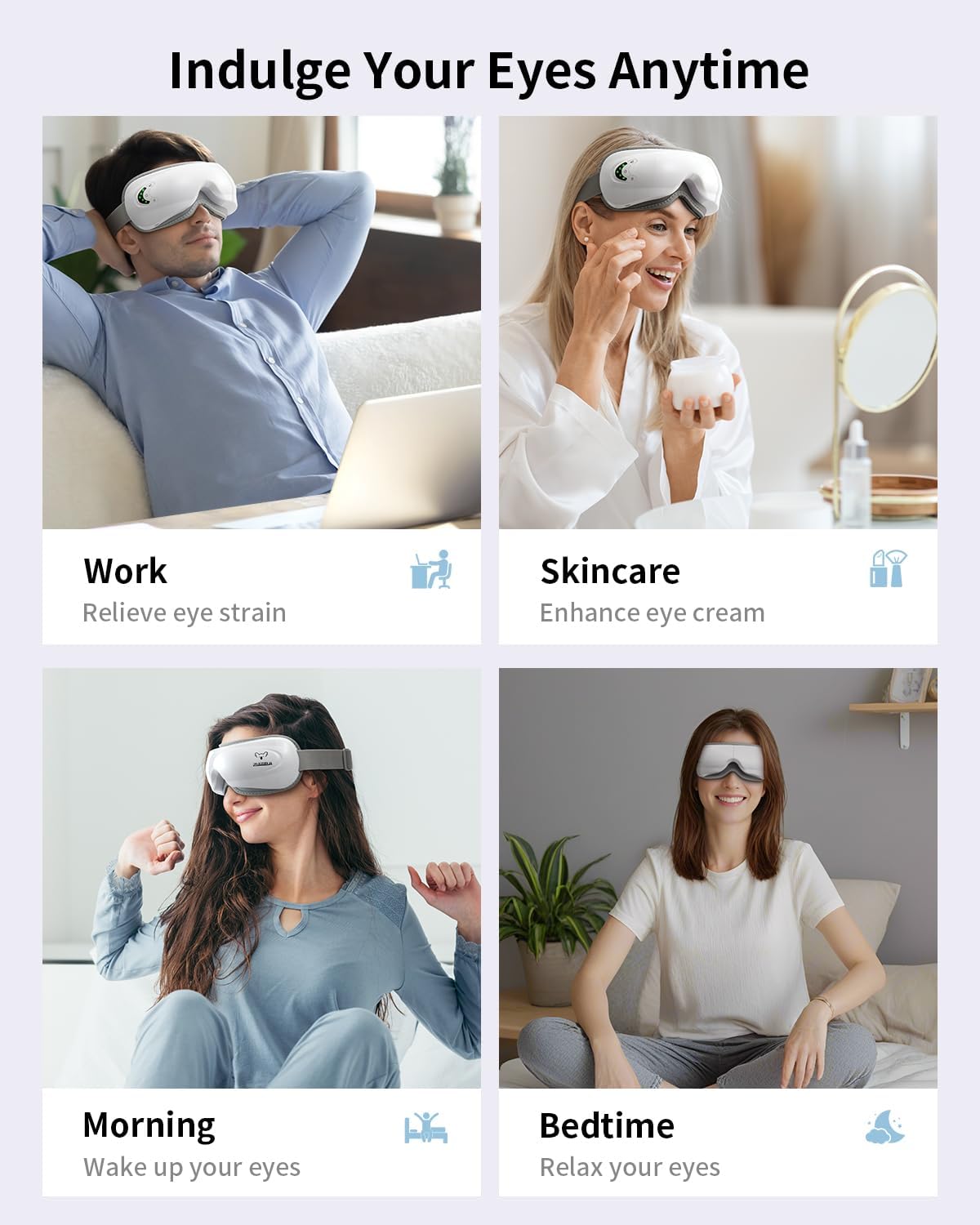 Eye Massager with Heat&Bluetooth Music,Eye Care Device for Migraine,Heated Eye mask for Relaxation,Reduce Strain,Improve Sleep,Ideal Gift for Men/Women,White - Image 7