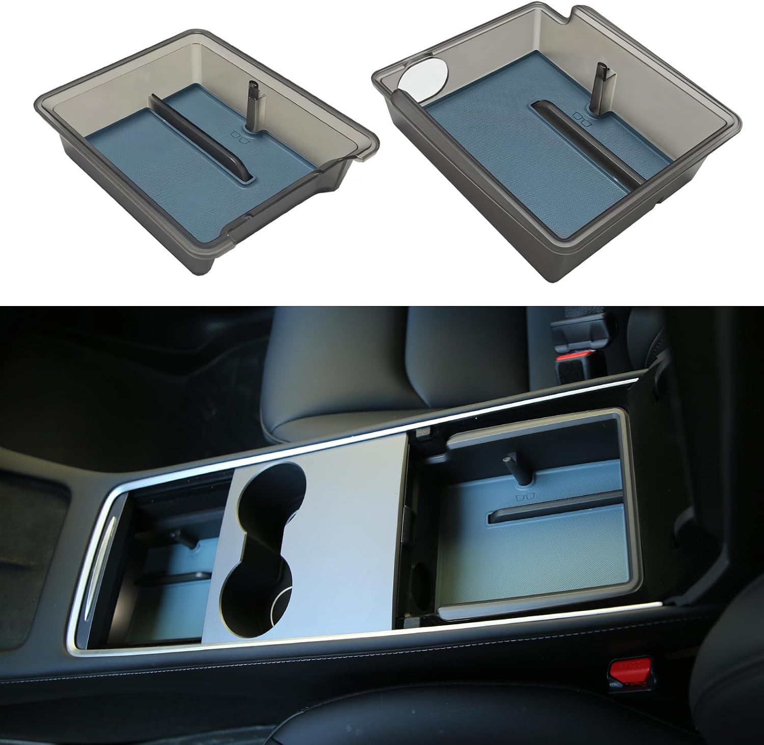 Center Console Organizer Tray Compatible with Tesla Model 3/Y 2023 2022 2021 Central Storage Box Slot for Tesla Car Accessories Hidden Drawer Storage Box (2 PCS Translucent)