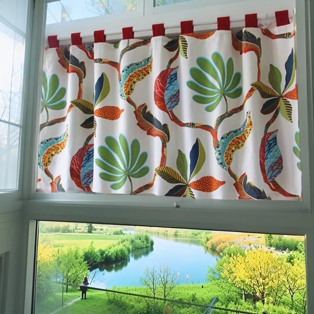 ABREEZE Kitchen Valances for Small Window - Cotton Canvas Cafe Curtains Half Window Curtains Width 55 by Length 24 Inch