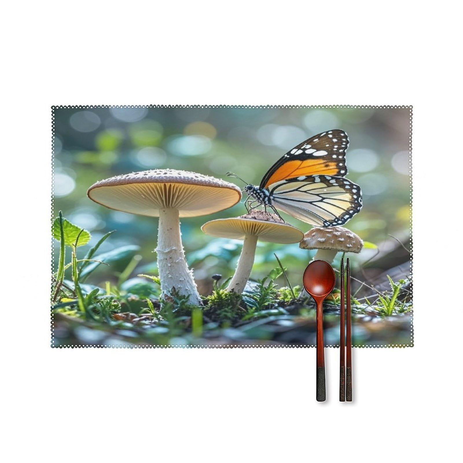 Butterfly Mushroom Placemats Set of 4 Heat Resistant Non-Slip Place Mats Wipeable Easy to Clean Table Mats for Kitchen Dining Party Outdoor Placemats