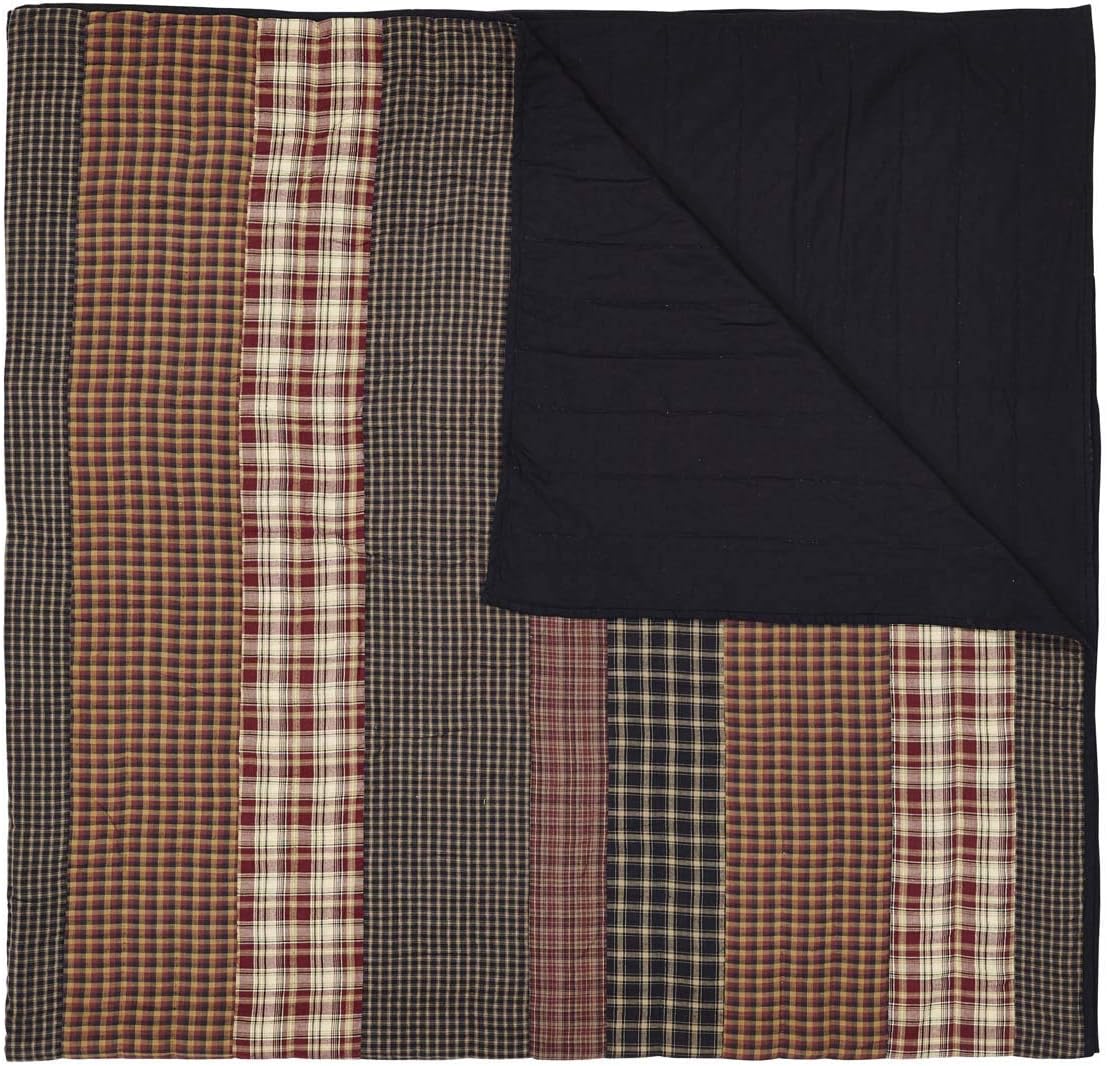 VHC Brands Beckham Striped Cotton Rustic Bedding Pre-Washed Patchwork King Quilt, 105x95, Burgundy Red