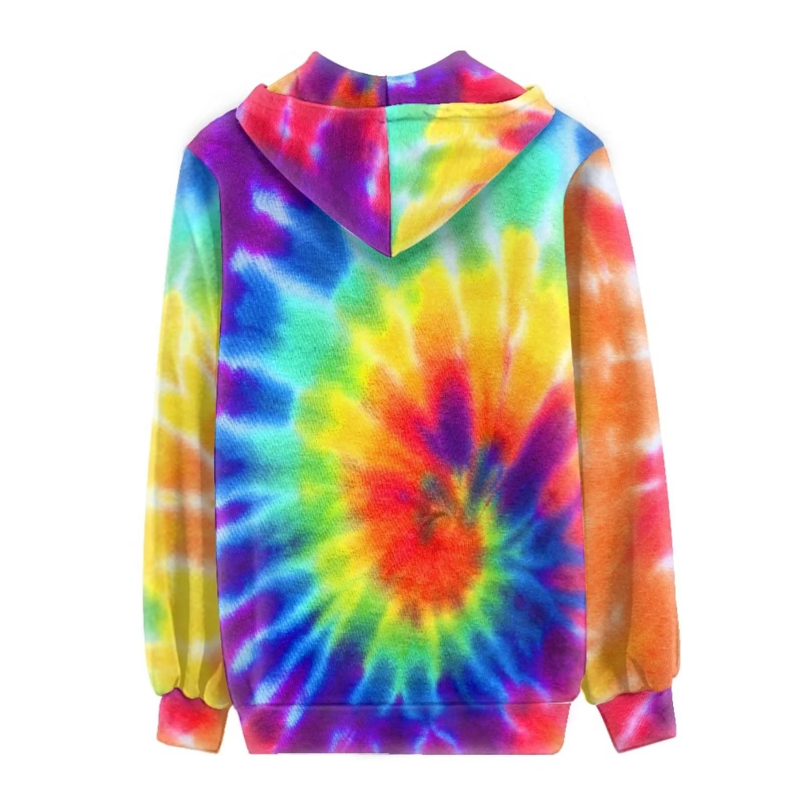 Xoenoiee Damska bluza z kapturem z grafiką 3D na zamek błyskawiczny z kieszeniami, ponadwymiarowa bluza z kapturem ze sznurkiem, Tęczowy kolor barwnik krawat, M