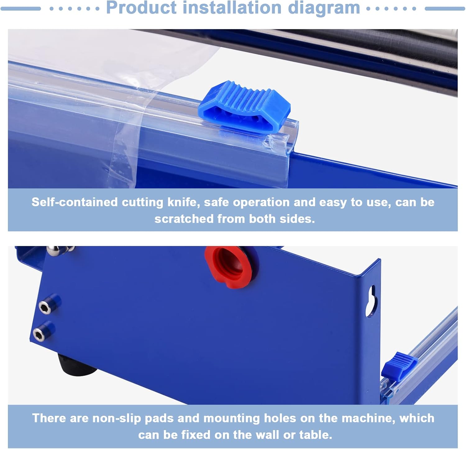 Hand Film Wrapping Machine 19.5" Manual Stretch Film Wrapper Cling Film Dispenser Tool for Food Tray packaging (Blue)