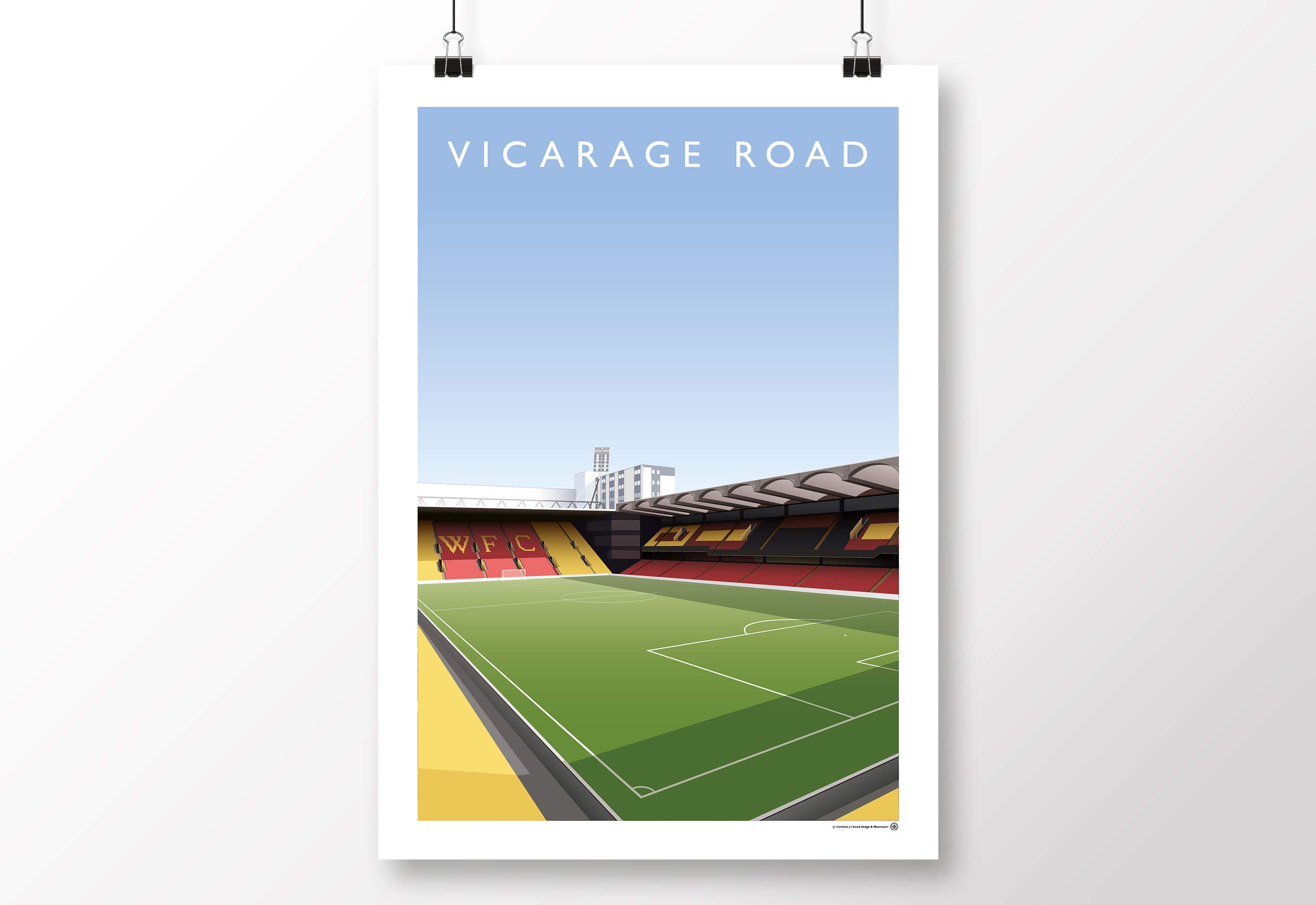 Poster stade Vicarage Road Watford FC A3 idéal pour décorer un bureau de supporter