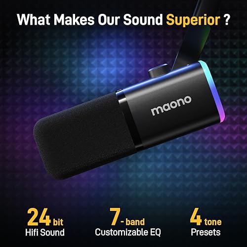 Miniatura 7 de MAONO - Micrófono dinámico USBXLR para juegos y streaming, micrófono para PC con software, RGB, botón de silencio, 48 kHz24 bits, de escritorio para