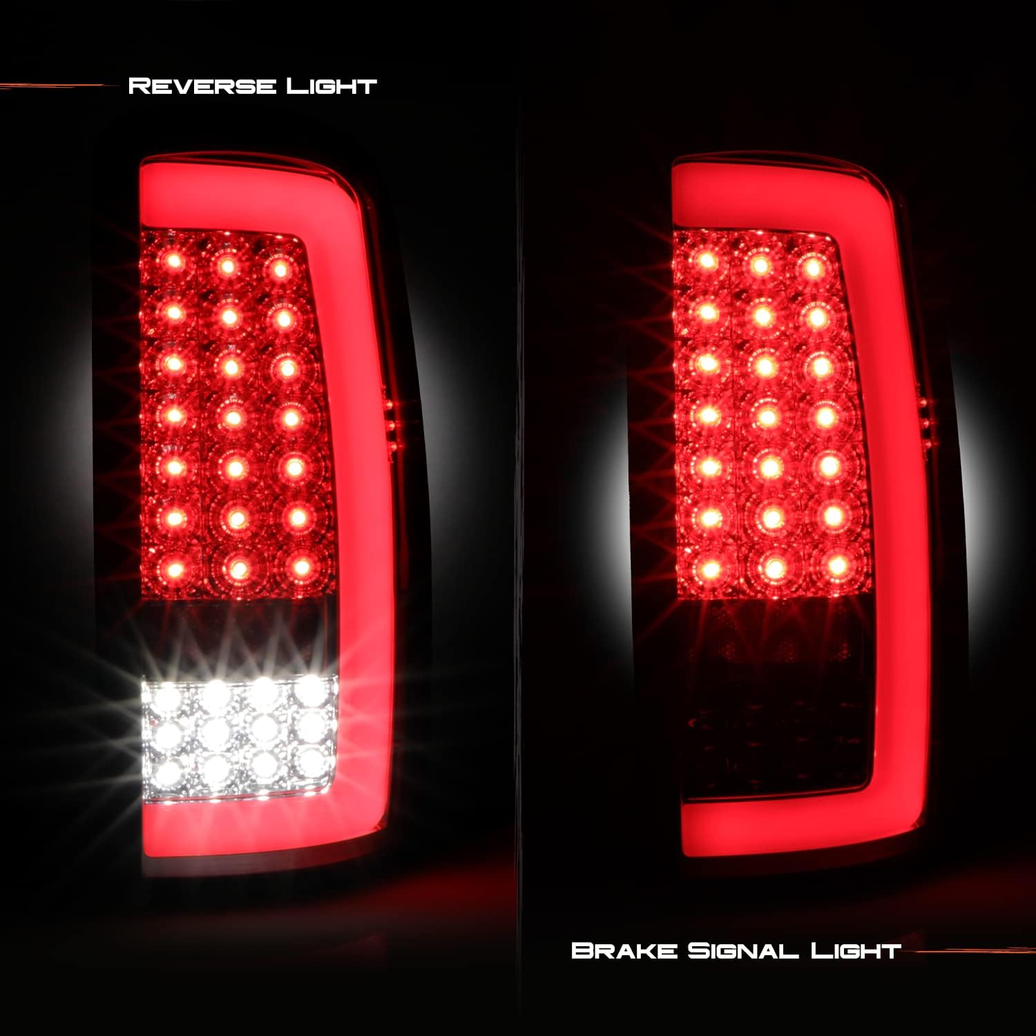 AKKON - Fits 2000-2006 Chevy Tahoe Suburban 1500/2500 GMC Denali Yukon XL Full LED [C-Tube] Chrome Tail Lights Brake Lamp Pair