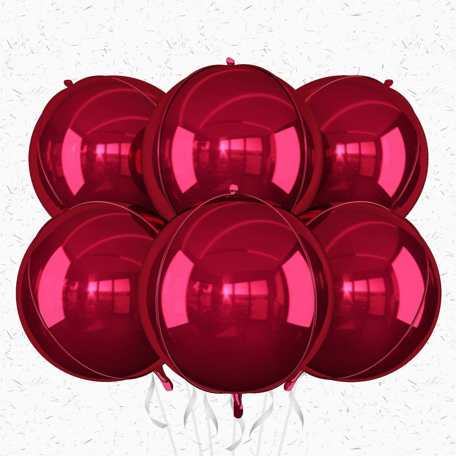 6Pcs Burgundy Round Foil Balloons,Giant 4D Round Ball Balloon,22 Inch Metallic Burgundy Red Balloons for Birthday Wedding Graduation Prom Party
